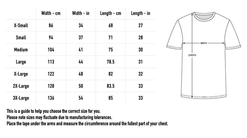 Size chart for TTIAS Tee - Black